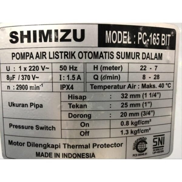 TERMURAH SHIMIZU PC-165 BIT POMPA SUMUR DALAM OTOMATIS - Image 2