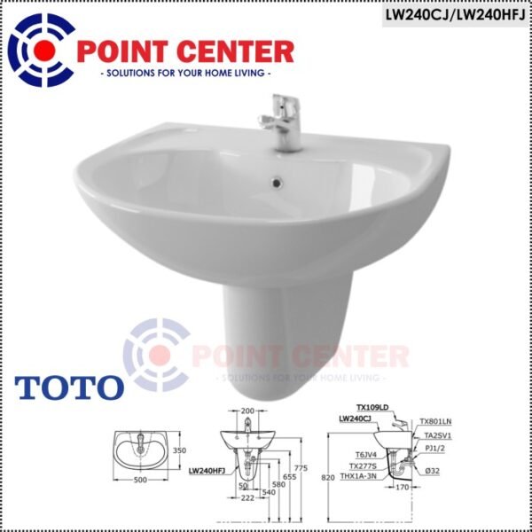 TERMURAH TOTO LW240CJ / LW240HFJ HALF PEDESTAL LAVATORY