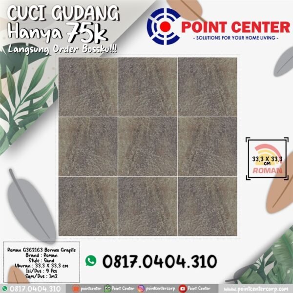 TERMURAH ROMAN KERAMIK 33,3 X 33,3 G362163 BORNEO GRAFITE