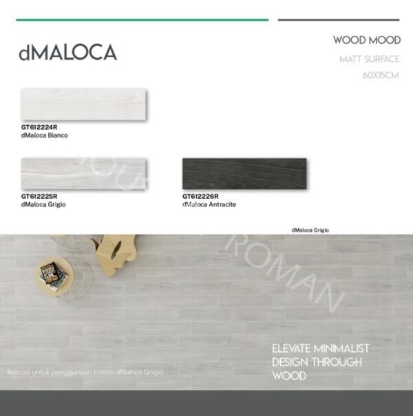TERMURAH ROMAN GRANIT 15 X 60 GT612226R DMALOCA ANTRACITE - Image 3