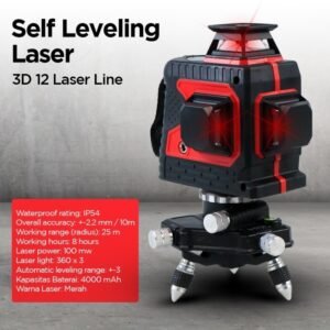 TERMURAH TAFFWARE YELONG SELF LEVELING 3D RED LASER BEAM 12 LINE RED