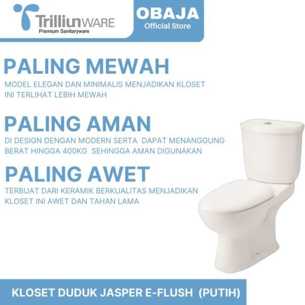 TERMURAH TRILLIUN KLOSET DUDUK JASPER E-FLUSH PUTIH TRILLIUN - Image 3