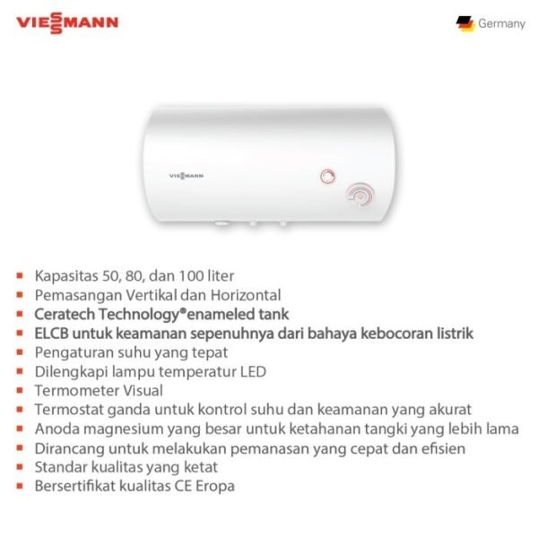 TERMURAH WATER HEATER VIESSMANN 50L 800W VITOWELL C1 HORIZONTAL - Image 2
