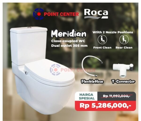 TERMURAH ROCA PROMO CLOSET DUDUK MERIDIAN DUAL OUTLET 305 MM RIMLESS