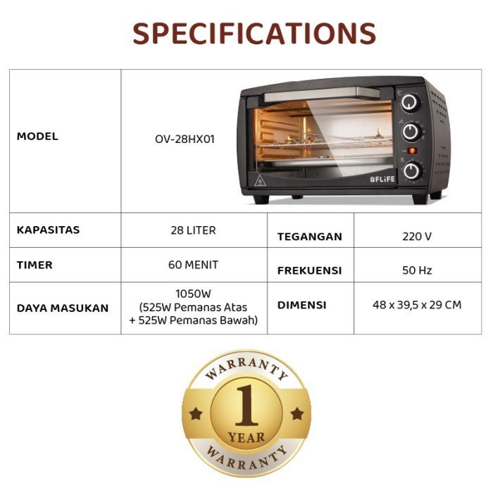 TERMURAH FLIFE OVEN LISTRIK OV-28HX01 KAPASITAS 28L 4 ELEMEN PEMANAS - Image 5