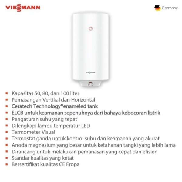 TERMURAH WATER HEATER VIESSMANN 80L 1200W VITOWELL COMFORT C1 VERTICAL - Image 2
