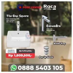 TERMURAH ROCA PROMO PAKET WASTAFEL THE GAP 37 x 39 ATAS MEJA KOTAK + KRAN ESCUADRA LEHER PANJANG