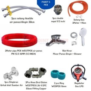 TERMURAH KELENGKAPAN WATER HEATER/AKSESORIS/SELANG FLEXIBLE PAKET 3PEX