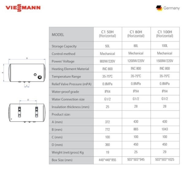 TERMURAH WATER HEATER VIESSMANN 50L 800W VITOWELL C1 HORIZONTAL - Image 4