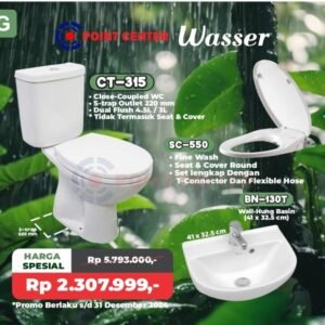 TERMURAH PROMO PAKET G WASSER CT-315 MONOBLOK TOILET DUDUK + SC550 + BN-130