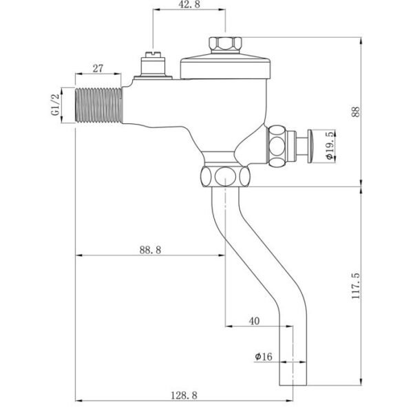 TERMURAH WASSER UF001B URINAL FLUSHING VALVE (BENT PIPE) - Image 3