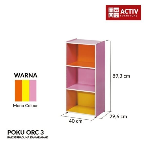 TERMURAH ACTIV FURNITURE POKU ORC 3 LEMARI RAK BUKU 3 SUSUN 40 x 90 CM - Image 2