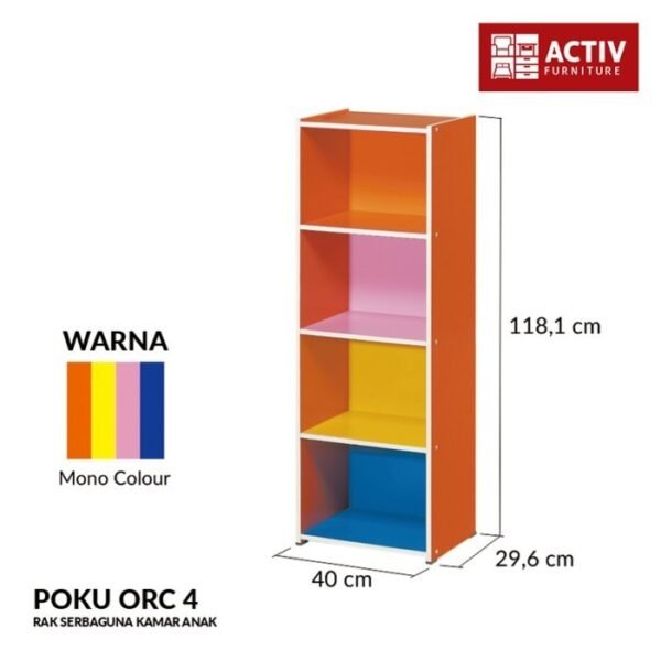 TERMURAH ACTIV FURNITURE POKU ORC 4 LEMARI RAK BUKU 4 SUSUN 40 x 118 - Image 2