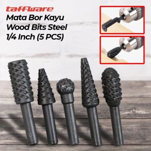 TERMURAH TAFFWARE MATA BOR KAYU WOOD BITS STEEL 1/4 INCH 5 PCS - 25450