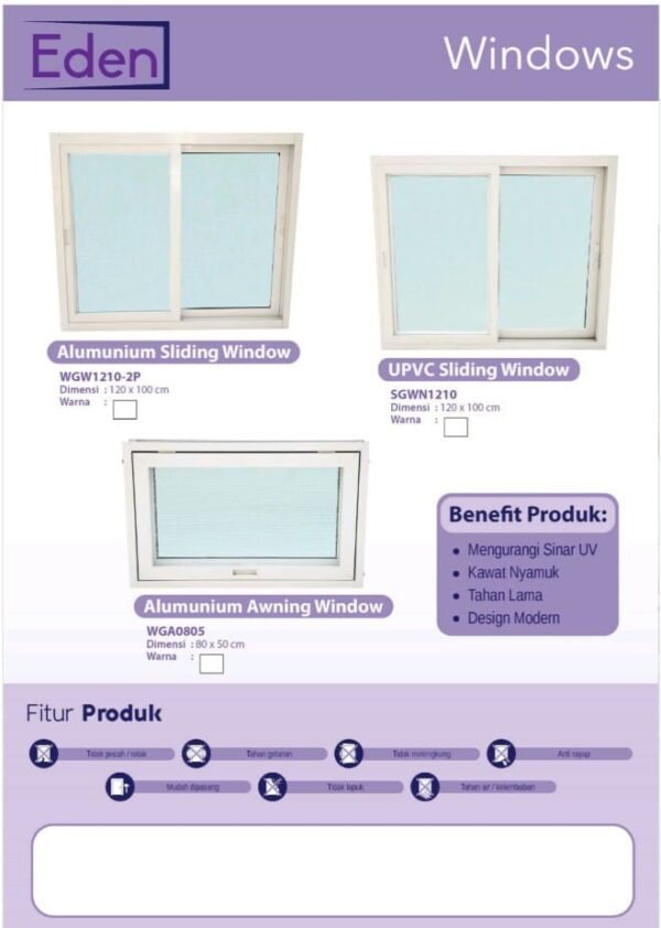TERMURAH EDEN JENDELA SLIDING UPVC SGWN 1210 120X100Cm - Image 2