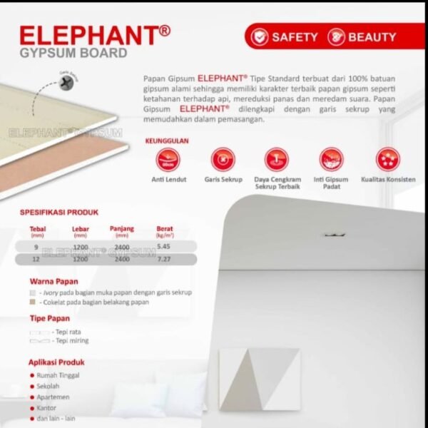 TERMURAH GYPSUM ELEPHANT 12MM STANDARD / PAPAN GYPSUM STANDARD 12MM - Image 3