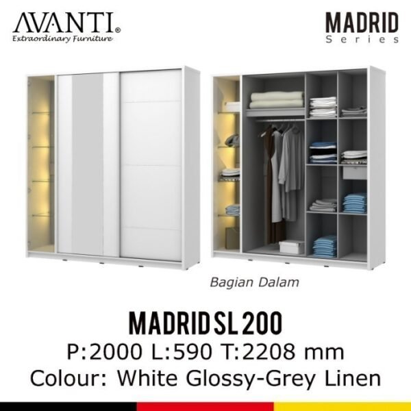 TERMURAH ACTIV FURNITURE AVANTI MADRID SL 200 LEMARI BAJU SLIDING KACA - Image 5