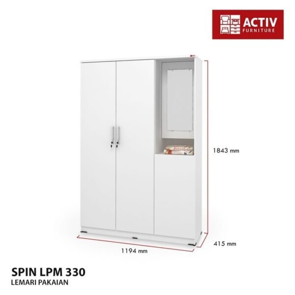 TERMURAH ACTIV FURNITURE SPIN LPM 330 LEMARI PAKAIAN 3 PINTU MEJA KACA - Image 2