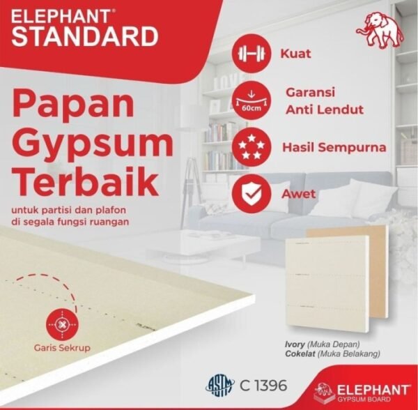 TERMURAH GYPSUM ELEPHANT 9MM STANDARD / PAPAN GYPSUM STANDARD 9 MM - Image 2