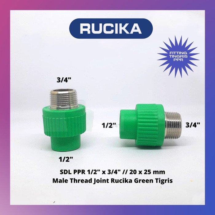 TERMURAH SDL PPR 1/2" X 3/4" 20 X MALE THREAD JOINT RUCIKA TIGRIS