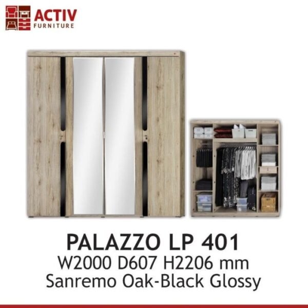 TERMURAH ACTIV FURNITURE PALAZZO LP 401 LEMARI PAKAIAN 4 PINTU KACA - Image 2