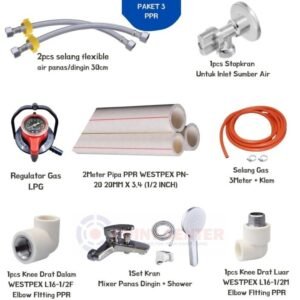 TERMURAH KELENGKAPAN WATER HEATER/AKSESORIS/SELANG FLEXIBLE PAKET 3PPR