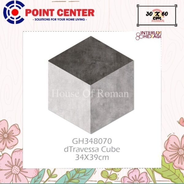 TERMURAH ROMAN KERAMIK HEXAGONAL 34 X 39 GH348070 DTRAVESSA CUBE GOL A