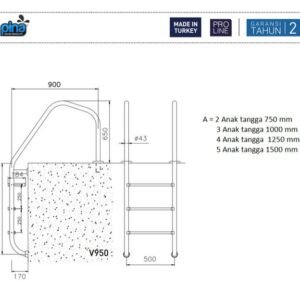 TERMURAH PINA TANGGA KOLAM RENANG V955/4 AISI 316 / 4 ANAK TANGGA