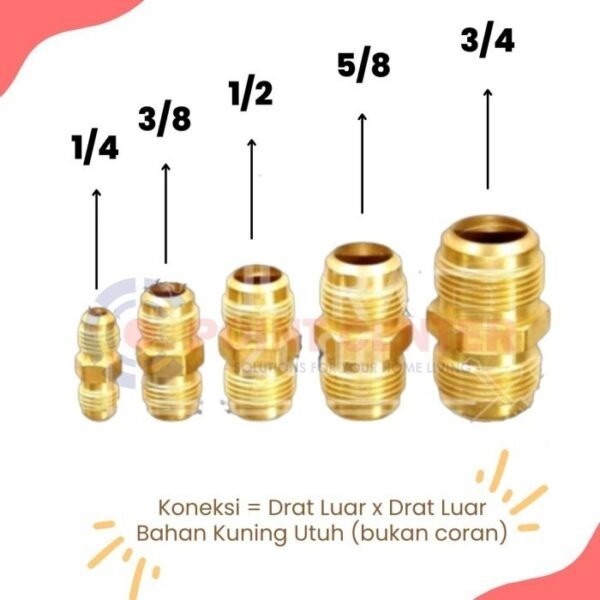 TERMURAH DOUBLE NEPEL AC SET + NUT 5/8 SAMBUNGAN PIPA AC KUNINGAN - Image 3