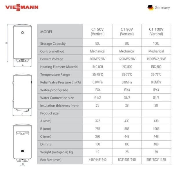 TERMURAH WATER HEATER VIESSMANN 80L 1200W VITOWELL COMFORT C1 VERTICAL - Image 4