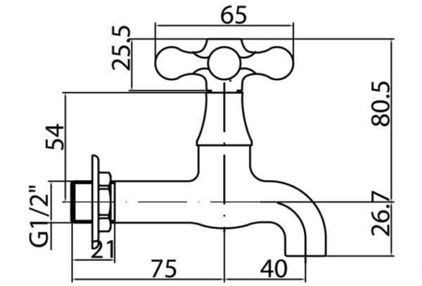 TERMURAH WASSER TC010 Kran Tembok Baling CROSS HANDLE WALL TAP - Image 2