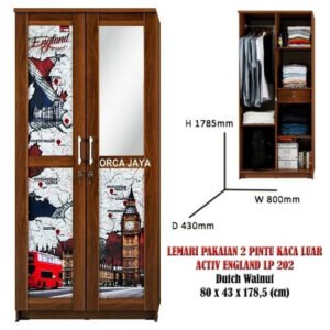 TERMURAH ACTIV FURNITURE ENGLAND LP 202 LEMARI PAKAIAN 2 PINTU KACA