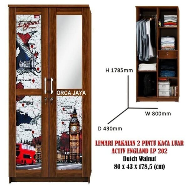TERMURAH ACTIV FURNITURE ENGLAND LP 202 LEMARI PAKAIAN 2 PINTU KACA