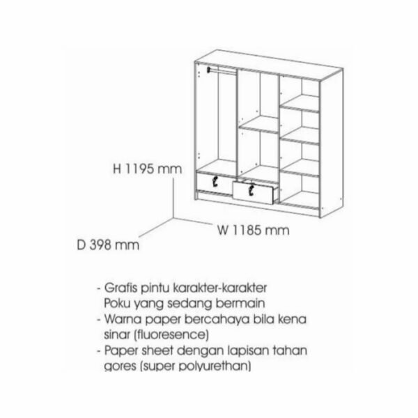 TERMURAH ACTIV FURNITURE POKU BLR 131 LEMARI RAK LOKER ANAK 119 X 118 - Image 2