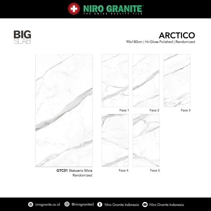 TERMURAH NIRO GRANIT 90 X 180 GTC01 BIG SLAB ARCTICO HIGLOSS POLISHED - Image 2