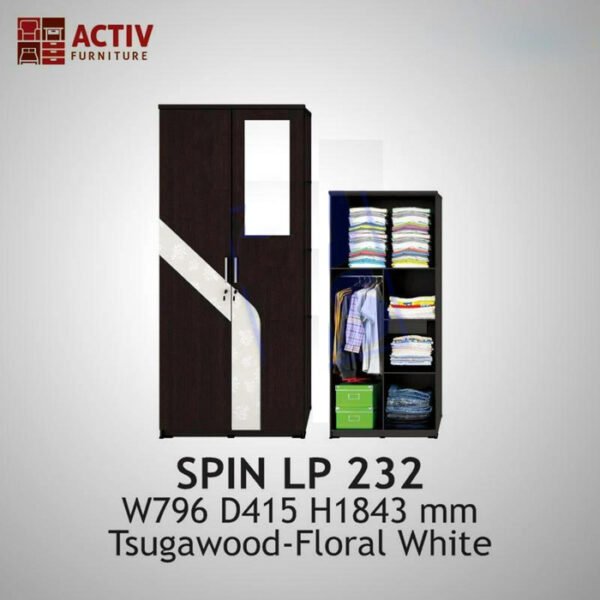 TERMURAH ACTIV FURNITURE SPIN LP 232 LEMARI PAKAIAN 2 PINTU KAYU KACA - Image 2