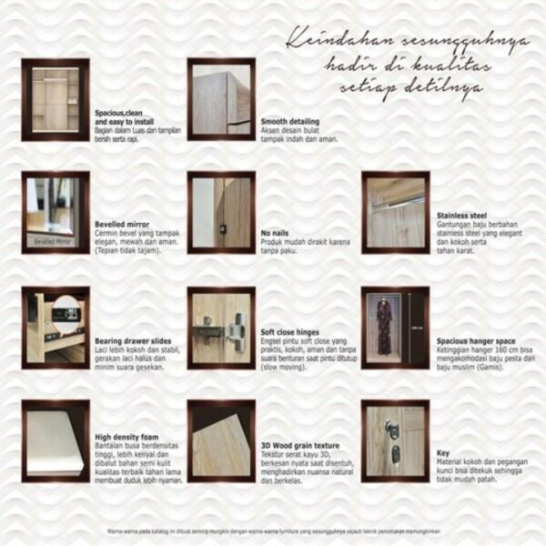 TERMURAH ACTIV FURNITURE PALAZZO LP 201 LEMARI PAKAIAN 2 PINTU KACA - Image 4
