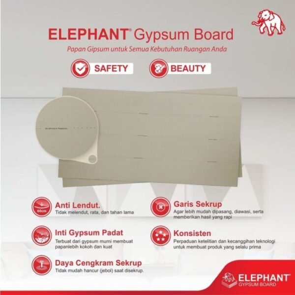 TERMURAH GYPSUM ELEPHANT PREMIUM 9MM / PAPAN GYPSUM PREMIUM 9MM - Image 4