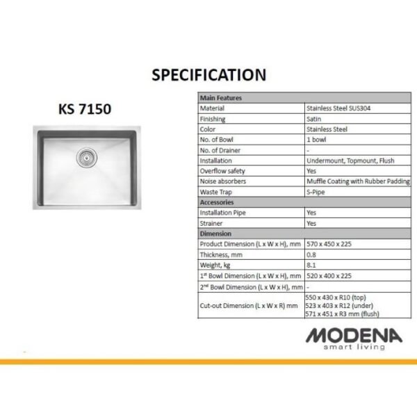 TERMURAH MODENA KS 7150 KITCHEN SINK BAK CUCI PIRING - Image 2