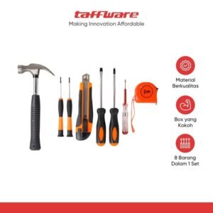 TERMURAH TAFFWARE ALAT SET PERKAKAS PALU OBENG CUTTER METERAN 8 IN 1
