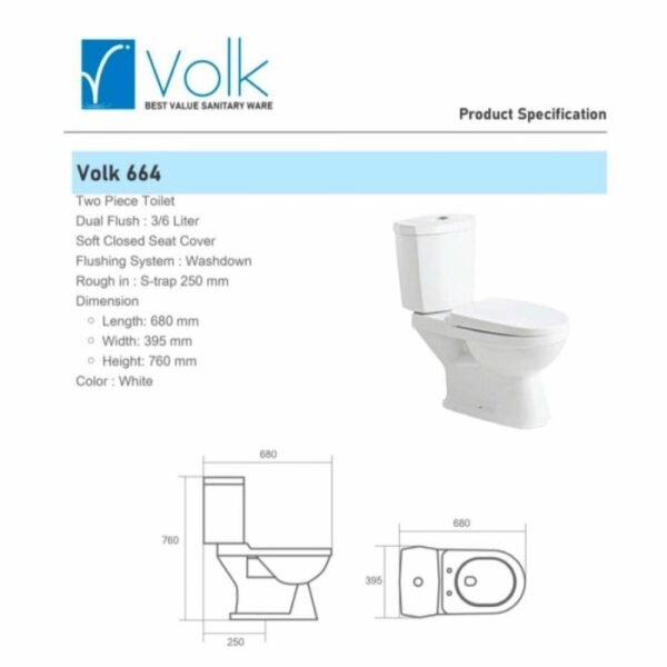 TERMURAH VOLK 664 KLOSET DUDUK TWO PIECE TOILET KAMAR MANDI MONOBLOK - Image 4