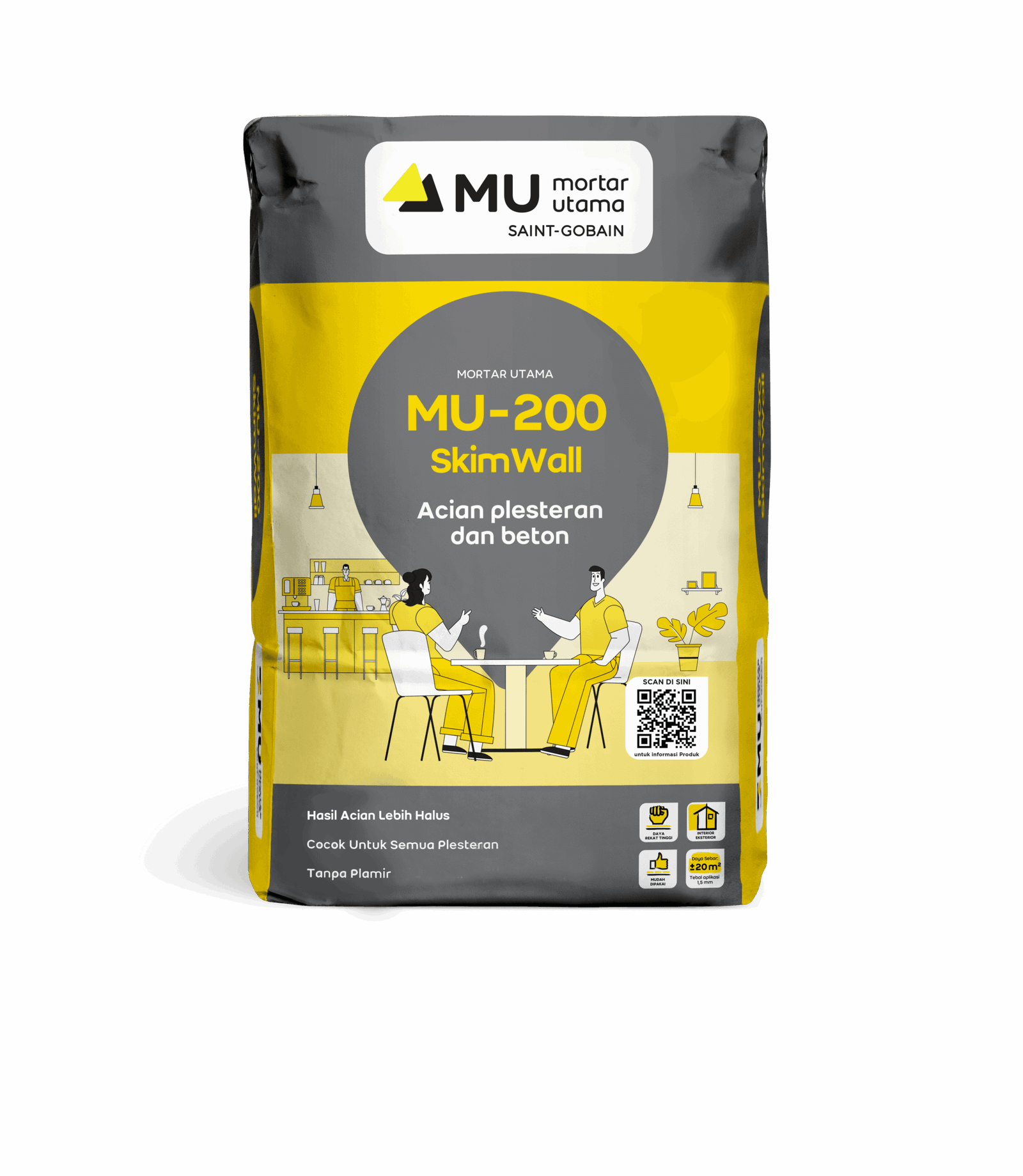 Mortar Utama MU-200 SkimWall Acian Plesteran dan Beton 20kg