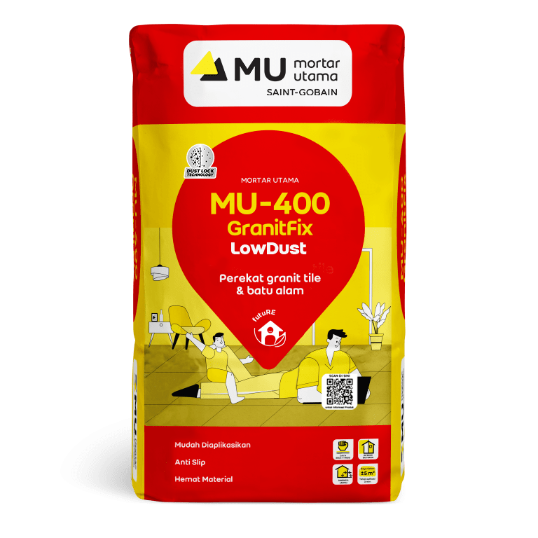 Mortar Utama MU-400 GranitFix LowDust Perekat Granit Tile dan Batu Alam 25kg
