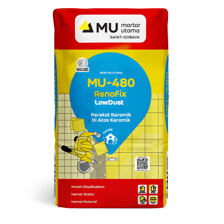 Mortar Utama MU-480 RenoFix LowDust Perekat Keramik Di Atas Keramik 25kg