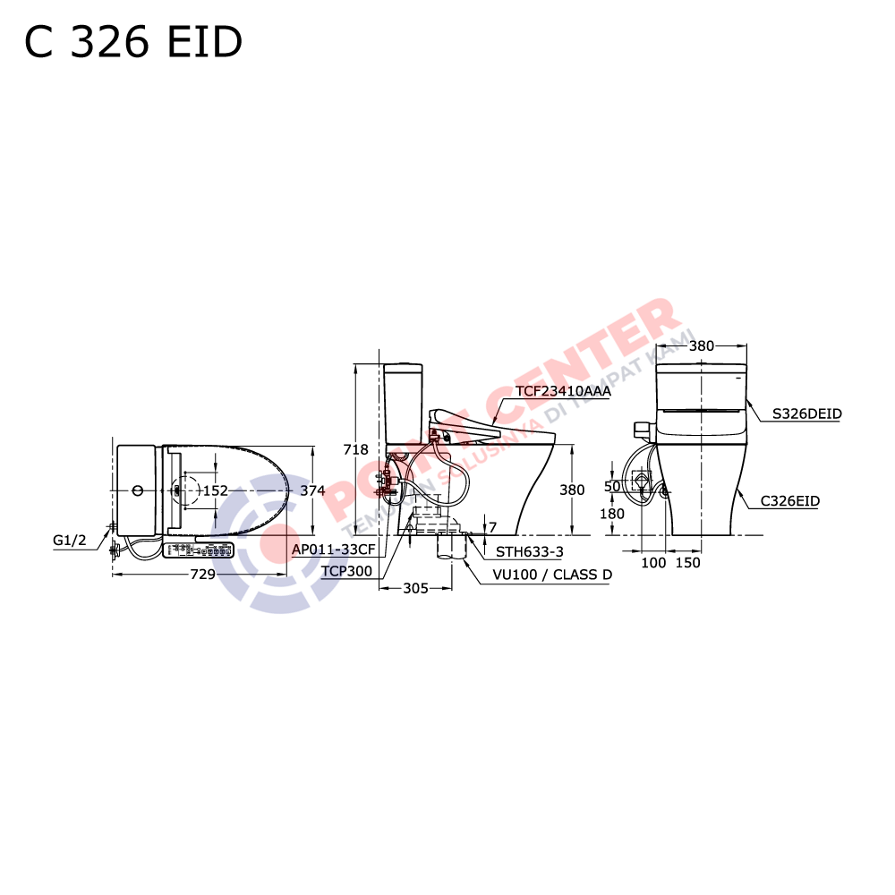 TOTO C326EID/TCF23410AAA Close Coupled Toilet with Washlet - Image 2