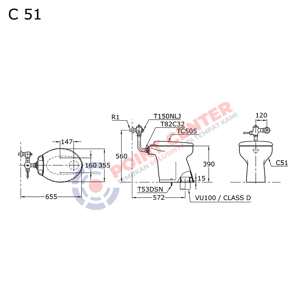TOTO C51/T150NL Toilet Bowl - Image 2