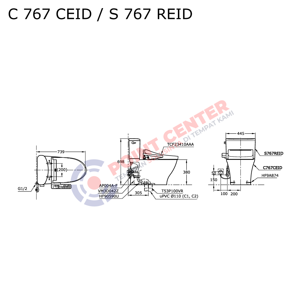 TOTO C767CEID/S767REID/TCF23410AAA Close Coupled Toilet with Washlet - Image 2