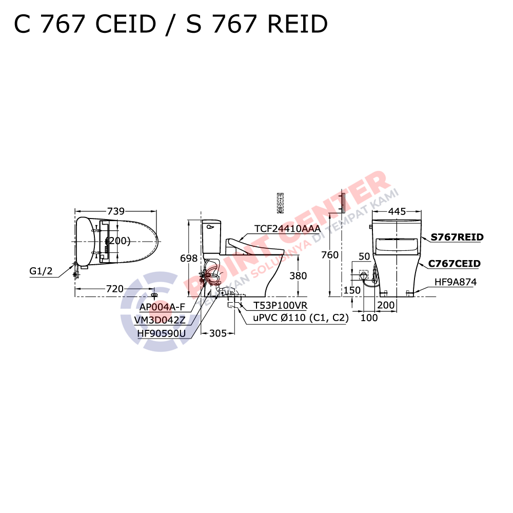 TOTO C767CEID/S767REID/TCF24410AAA Close Coupled Toilet with Washlet - Image 2