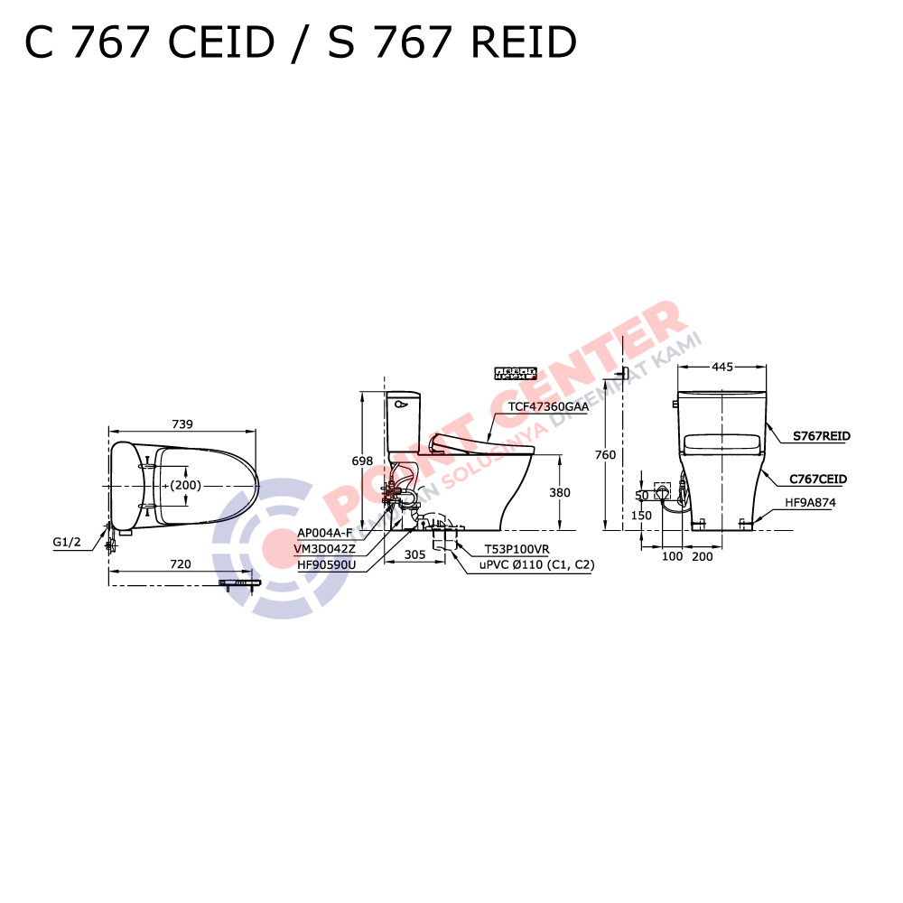 TOTO C767CEID/S767REID/TCF47360GAA Close Coupled Toilet with Washlet - Image 2