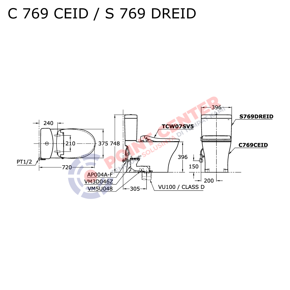 TOTO C769CEID/S769DREID/TCW07SV5 Close Coupled Toilet with EcoWasher - Image 2